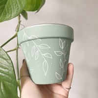 Sage Green Leaf 11cm Terracotta Planter