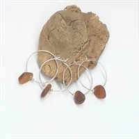 Caramel sea glass sterling silver hoop earrings gallery shot 6