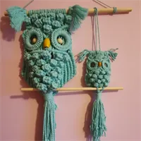 Set of 1 adult and 1 baby Macramé Owls w 2