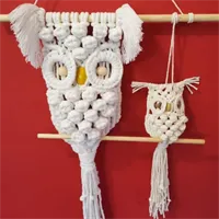Set of 1 adult and 1 baby Macramé Owls w 3
