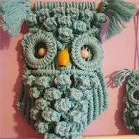 Set of 1 adult and 1 baby Macramé Owls w 4