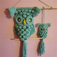 Set of 1 adult and 1 baby Macramé Owls w 8