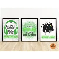 Set Of 3 Grey Green Gaming Gamer Prints gallery shot 8