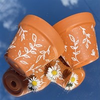 Set of two white leaf 8cm terracotta pot