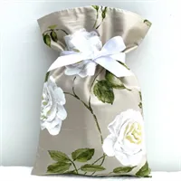 Silk Gift Bag With White Printed Roses