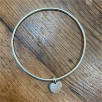Silver Bangle With Heart Charm (729)