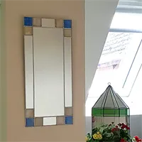 Small Art Deco blue and cream stained glass mirror