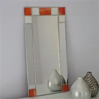 Small Art Deco orange and cream stained glass mirror