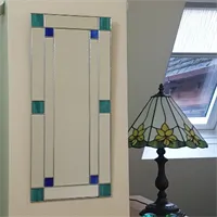 Small Art Deco Mirror - Teal and Blue Green Stained Glass