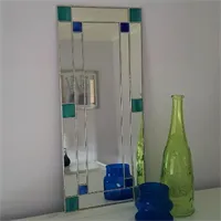 Small Art Deco Mirror  with Teal and Blue Stained Glass gallery shot 14