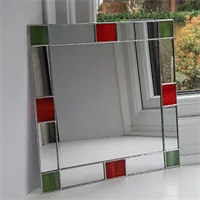 Small Art Deco square mirror - Red and green