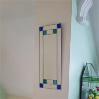 Small Art Deco Mirror  in Teal/Blue Stained Glass