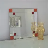 Art Deco Square Mirror - Orange / Red