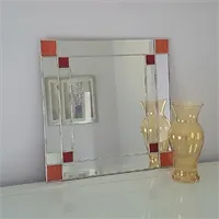 Art Deco Square Mirror - Orange/Red Stained Glass gallery shot 8