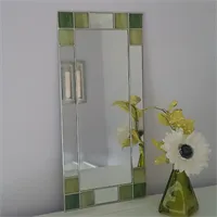 Small Art Deco Rectangular Mirror with Green Stained Glass