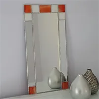 Small Art Deco Stained Glass Mirror with orange and cream stained glass