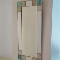 Small Art Deco green stained glass rectangular mirror