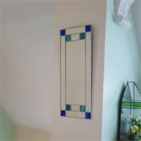 Small Art Deco Rectangular Mirror in teal/Blue Stained Glass gallery shot 5