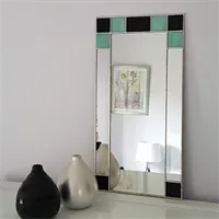 SmalSmall Art Deco stained glass mirror in black and green stained glass