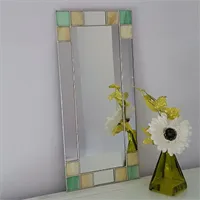 Small Art Deco wall mirror  in green and cream stained glass gallery shot 8