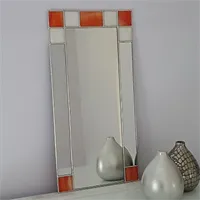 Small Art Deco Wall Mirror with orange and cream stained glass