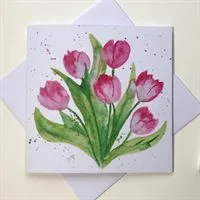 Pink Tulips Greetings Card