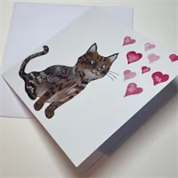 Tabby kitten love hearts greetings card  2