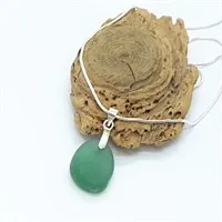 Teal green sea glass pendant and chain