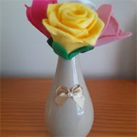 4 Hand Made Felt Flowers In A 12cm Vase