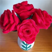 These 4 lovely Red Roses Hand made felt  4