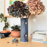 Two Buttoned Blue Ceramic Vase