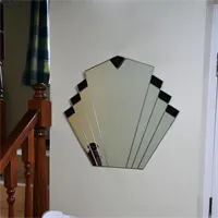 Vintage 1930s style black stained glass fan mirror