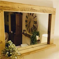 Waxed Handmade wooden Mirror with shelf 2
