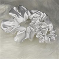 White Silky Feel Satin Hair Scrunchies