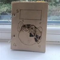 Wooden Pyrographed Pufferfish Notebook