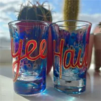 "yee" "haw" Pair Abstract Shot Glasses 3