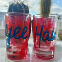 "yee" "haw" Pair Abstract Shot Glasses 4