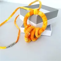 Yellow fabric pendant necklace with box