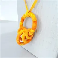 Yellow fabric pendant necklace detail